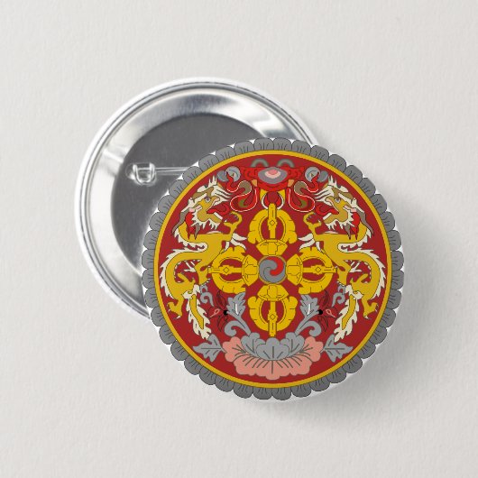 紋章学の記号ブータンの公式の紋章付き外衣 缶バッジ (正面&裏面)