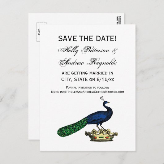 紋章風 ヴィンテージ スタイルの孔雀の王冠C 案内ポストカード (正面/裏面)