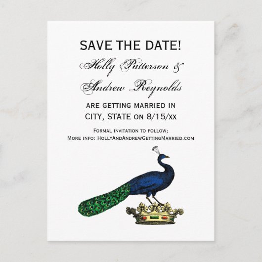 紋章風 ヴィンテージ スタイルの孔雀の王冠C 案内ポストカード (正面)