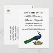 紋章風 ヴィンテージ スタイルの孔雀（くじゃく） 王冠 C 案内ポストカード (正面/裏面)