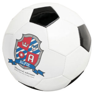 紋章A赤い青いオオカミの冠の星アルフィー サッカーボール
