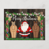 納屋で可愛いサンタと馬メリークリスマス シーズンポストカード (正面)