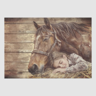納屋で眠っている馬と女の最高の子"友達" 薄葉紙