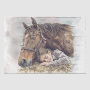 納屋で眠っている馬と女の最高の子"友達" 薄葉紙