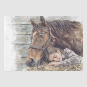 納屋で眠っている馬と女の最高の子"友達" 薄葉紙