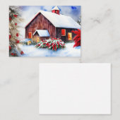 納屋と雪の予算ミニクリスマス ノートカード (正面/裏面)