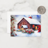 納屋と雪の予算ミニクリスマス ノートカード (正面/裏面インサイチュ)