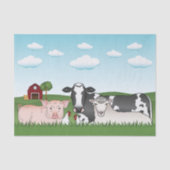 納屋と青い空を持つかわいいマンガの家畜 薄葉紙 (正面)