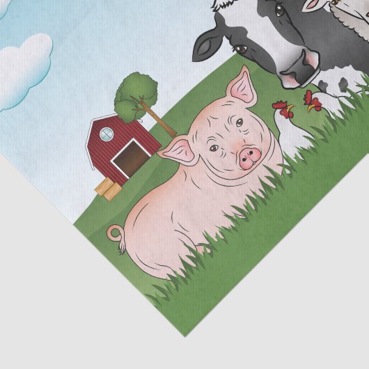 納屋と青い空を持つかわいいマンガの家畜 薄葉紙 (詳細)