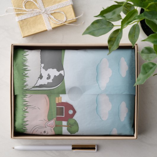 納屋と青い空を持つかわいいマンガの家畜 薄葉紙 (ギフト)