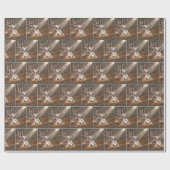 納屋にピンクの弓を持つ白い子牛 ラッピングペーパー (フラット)