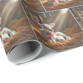 納屋にピンクの弓を持つ白い子牛 ラッピングペーパー (ロールコーナー)