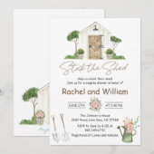 納屋に道具を詰め込め！ カップルの結婚前お披露目パーティー 招待状 (正面/裏面)