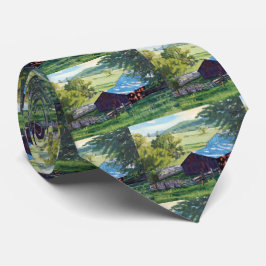 納屋のある美しい牧場のシカラフルーン ネクタイ