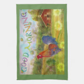 納屋のおはようのオンドリ キッチンタオル (縦)