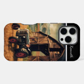 納屋のそばで休むトラクター iPhoneケース (裏面横)