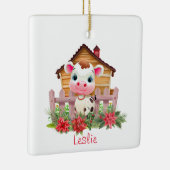 納屋のクリスマスに呼ばれるかわいいパーソナライズされた牛 セラミックオーナメント (右)