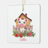 納屋のクリスマスに呼ばれるかわいいパーソナライズされた牛 セラミックオーナメント (左)