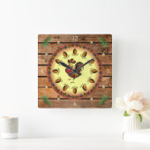 納屋のサイン～16進数のサイン～雄鶏～松のコーン～に注ぐ スクエア壁時計 (ホーム)