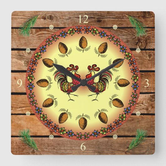 納屋のサイン~16進数のサイン~2ローター~松コーン~ スクエア壁時計 (正面)