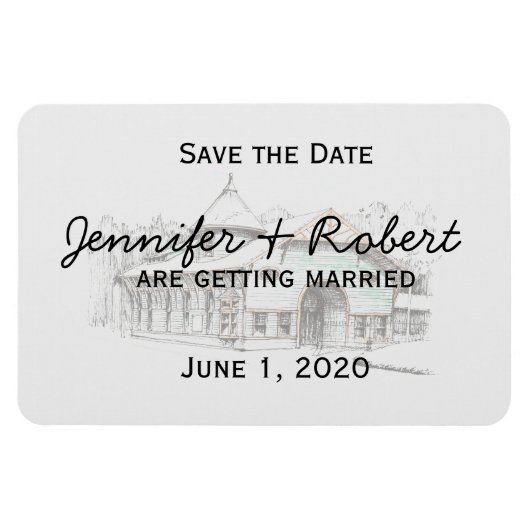 納屋のスケッチ国の結婚式の日付を保存 マグネット (横)