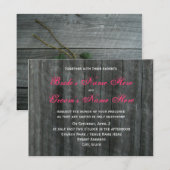 納屋のドアとショッキングピンクのバラの結婚式招待状 招待状 (正面/裏面)