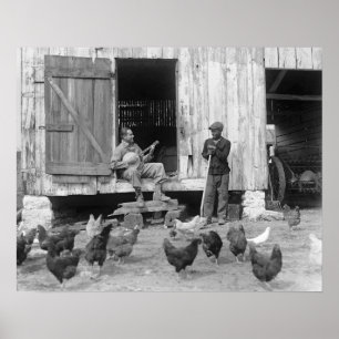 納屋のバンジョー奏者、1927年。ヴィンテージ写真 ポスター