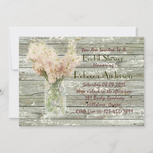 納屋のブライダルシャワーを結婚する木製のメーソンジャー 招待状 (裏面)