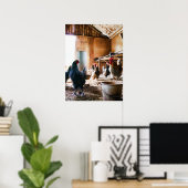 納屋の中の鶏と鶏 ポスター (ホームオフィス)