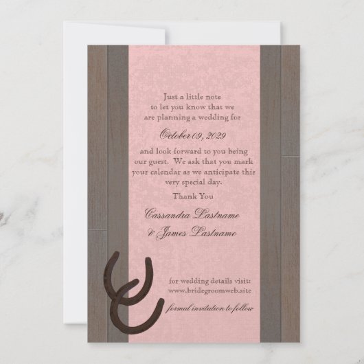 納屋の安定したドア写真で日付を保存 招待状 (裏面)