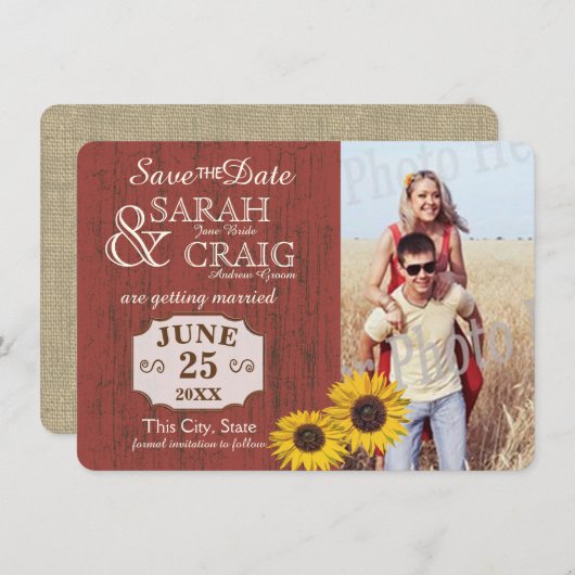 納屋の木とひまわりの写真 Save the Date セーブザデート (正面/裏面)
