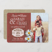 納屋の木とデイジーの写真で事前お知らせ 招待状 (正面/裏面)