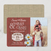 納屋の木とデイジーの写真 保存日 招待状 (正面/裏面)