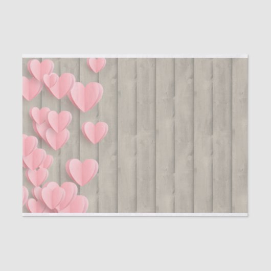 納屋の木にピンクのかわいいハート 薄葉紙 (正面)