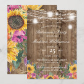 納屋の木のイルミネーション＆ひまわりの退職  招待状 (正面/裏面)