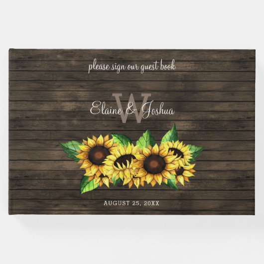 納屋の木のフローラひまわり結婚の素朴 ゲストブック (正面)
