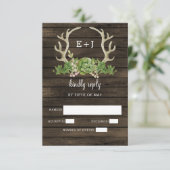 納屋の木の多肉植物の角　カントリー調のウェディング 出欠カード (スタンド正面)