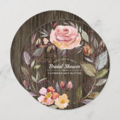 納屋の木の秋の花のリース ブライダルシャワー 招待状 (正面/裏面)