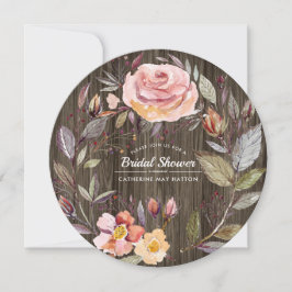 納屋の木の秋の花のリース ブライダルシャワー 招待状