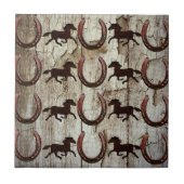 納屋の木製のカウボーイのギフトの馬の蹄鉄 タイル (正面)