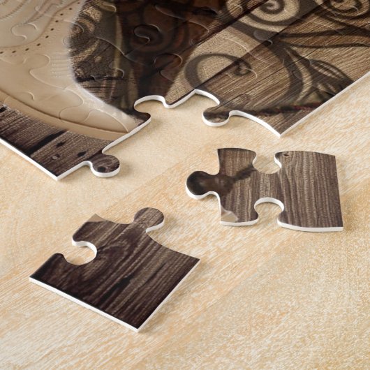 納屋の木製のテキサス州の単独星の西欧諸国の女性のカーボーイ ジグソーパズル (側面)