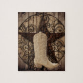 納屋の木製のテキサス州の単独星の西欧諸国の女性のカーボーイ ジグソーパズル (縦)