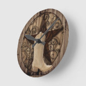 納屋の木製のテキサス州の単独星の西欧諸国の女性のカーボーイ ラウンド壁時計 (傾斜)