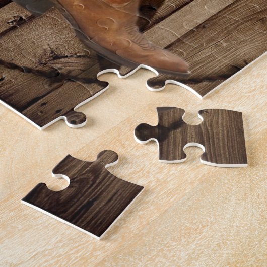 納屋の木製のテキサス州星の西欧諸国のカウボーイ・ブーツ ジグソーパズル (側面)