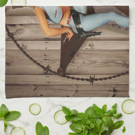 納屋の木製のテキサス州星の西欧諸国の女性のカーボーイ キッチンタオル (折り畳み)