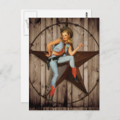 納屋の木製のテキサス州星の西欧諸国の女性のカーボーイ ポストカード (正面/裏面)