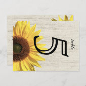 納屋の木製のヒマワリの結婚式のテーブルカード ポストカード (正面/裏面)