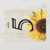 納屋の木製のヒマワリの結婚式のテーブルカード ポストカード (裏面)