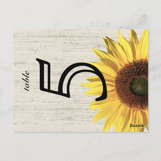 納屋の木製のヒマワリの結婚式のテーブルカード ポストカード (裏面)
