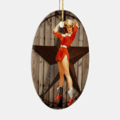 納屋の木製の単独星の西欧諸国の女性のカーボーイ セラミックオーナメント (右)